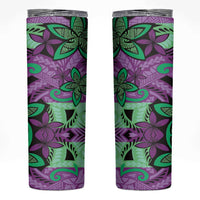 Plumeria Polynesian Pattern Skinny Tumbler Unique Fantasy Purple Green