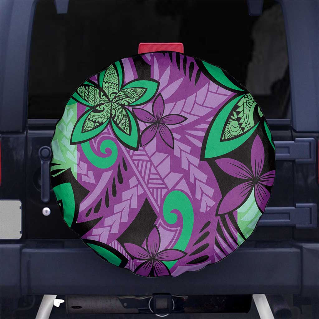Plumeria Polynesian Pattern Spare Tire Cover Unique Fantasy Purple Green