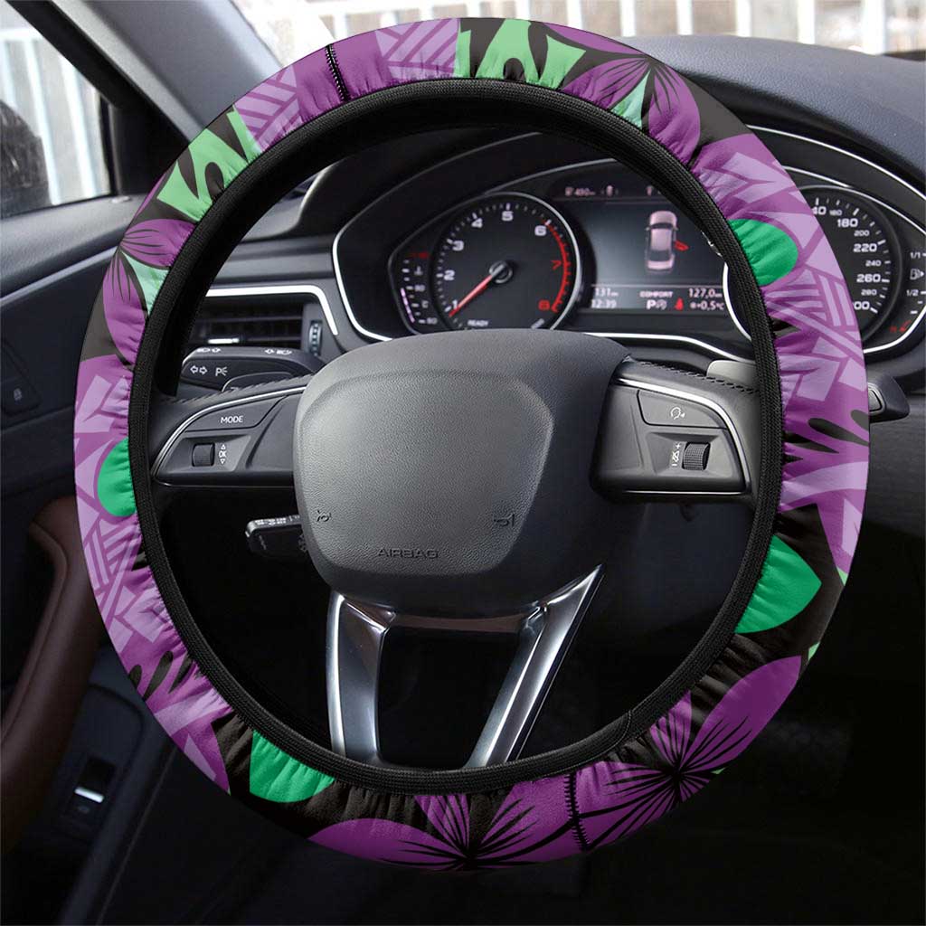 Plumeria Polynesian Pattern Steering Wheel Cover Unique Fantasy Purple Green LT01 - Polynesian Pride