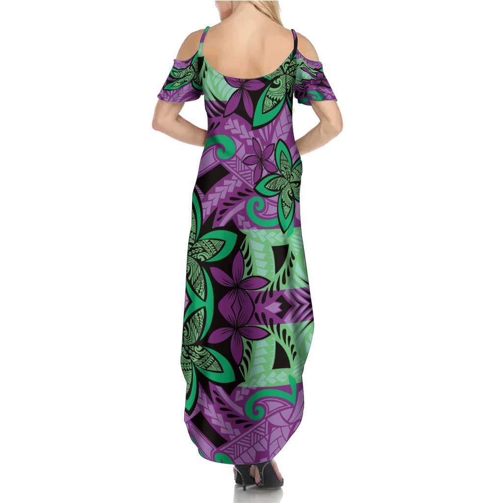 Plumeria Polynesian Pattern Summer Maxi Dress Unique Fantasy Purple Green