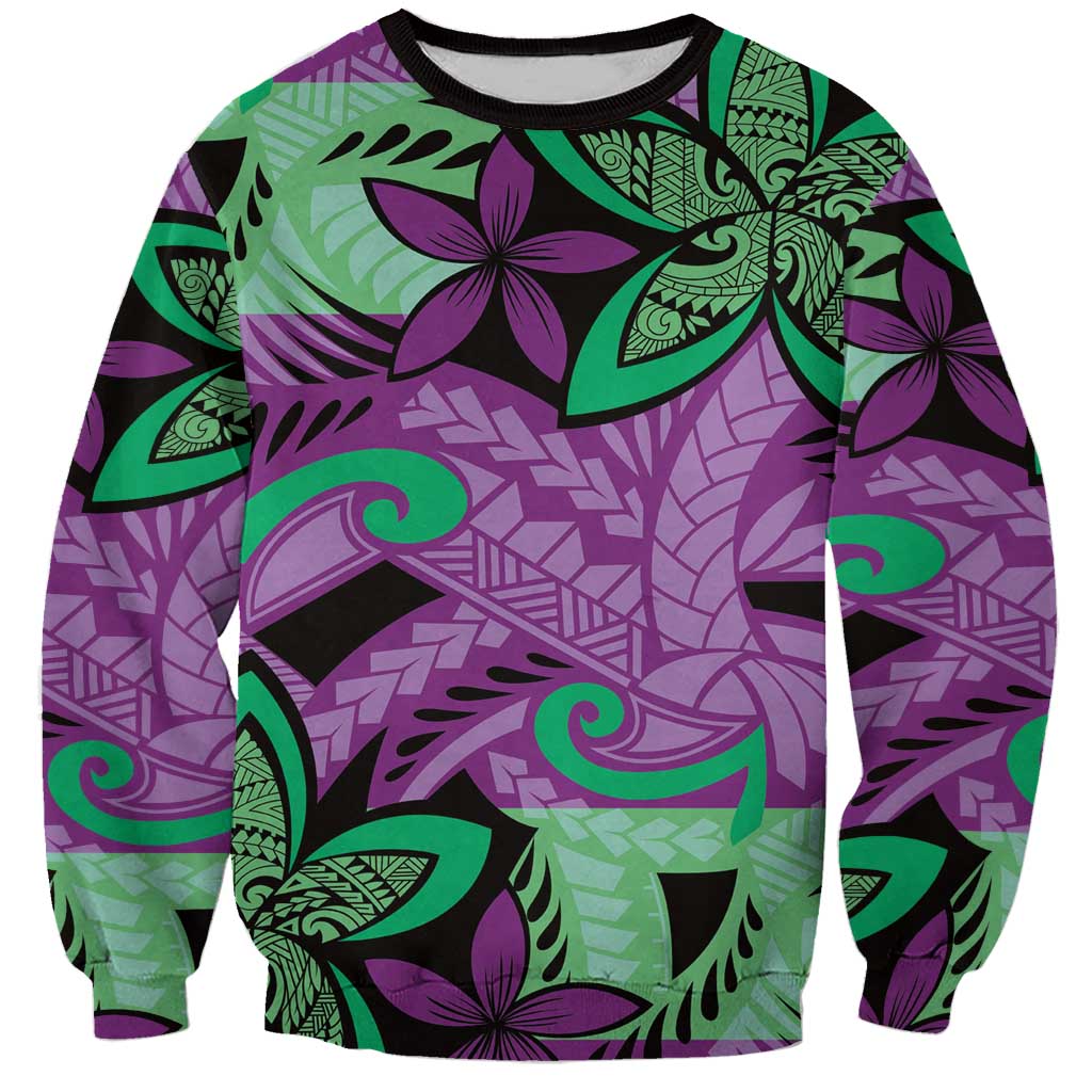 Plumeria Polynesian Pattern Sweatshirt Unique Fantasy Purple Green LT01 Unisex Purple - Polynesian Pride