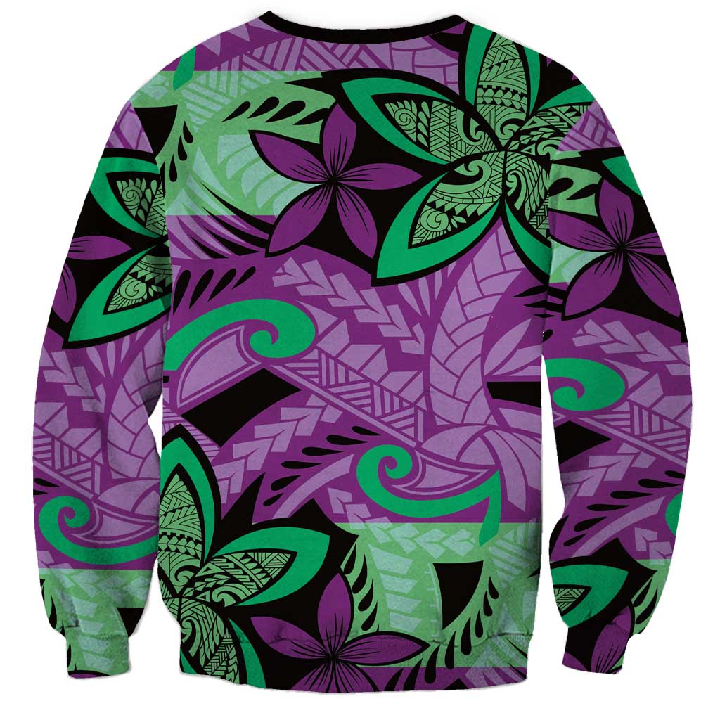 Plumeria Polynesian Pattern Sweatshirt Unique Fantasy Purple Green LT01 - Polynesian Pride