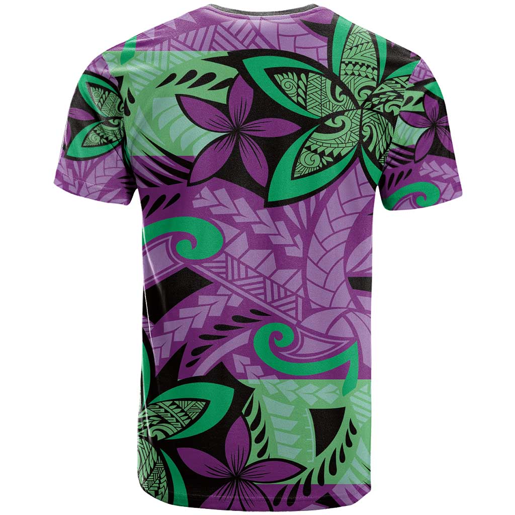Plumeria Polynesian Pattern T Shirt Unique Fantasy Purple Green