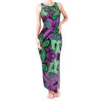 Plumeria Polynesian Pattern Tank Maxi Dress Unique Fantasy Purple Green