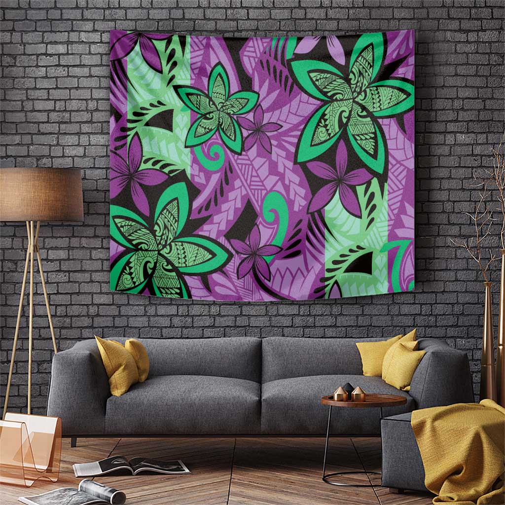 Plumeria Polynesian Pattern Tapestry Unique Fantasy Purple Green