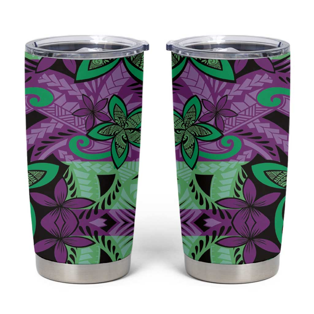 Plumeria Polynesian Pattern Tumbler Cup Unique Fantasy Purple Green
