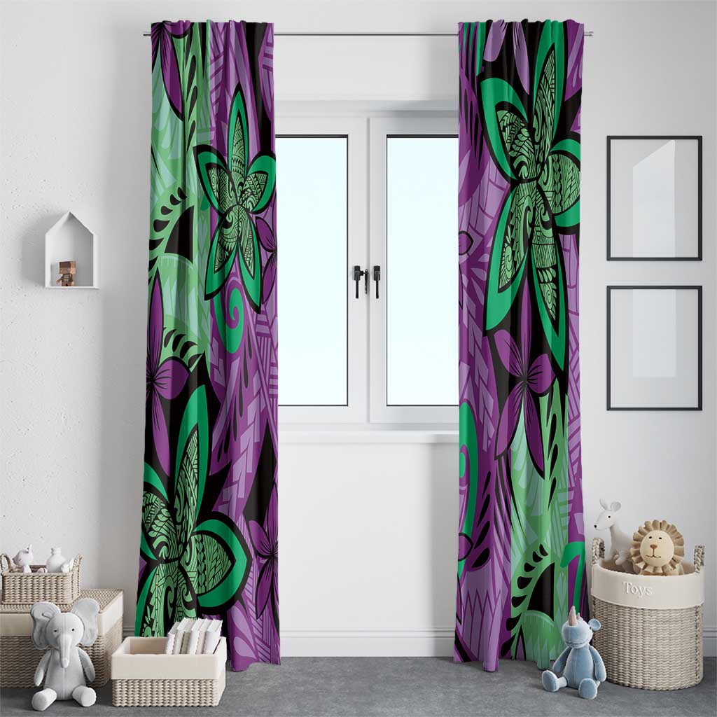 Plumeria Polynesian Pattern Window Curtain Unique Fantasy Purple Green LT01 - Polynesian Pride