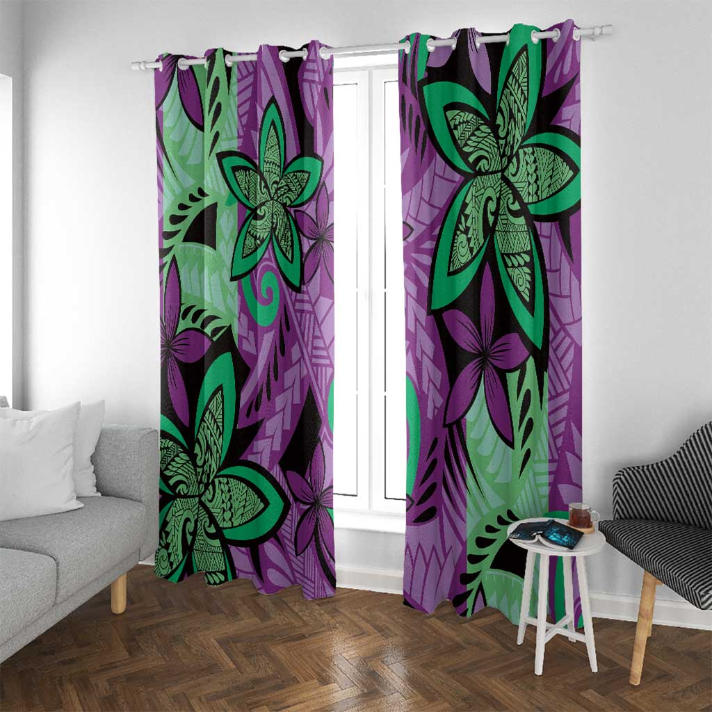 Plumeria Polynesian Pattern Window Curtain Unique Fantasy Purple Green LT01 With Grommets Purple - Polynesian Pride