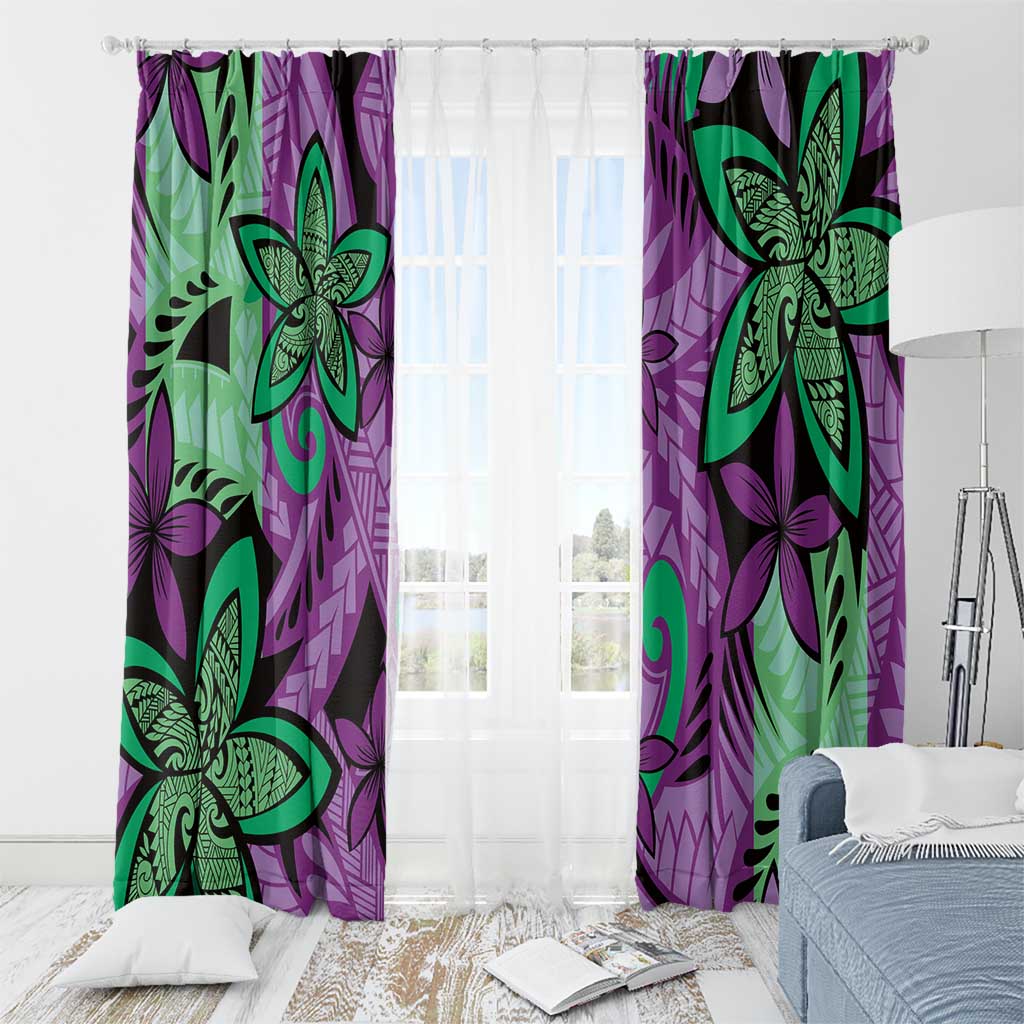 Plumeria Polynesian Pattern Window Curtain Unique Fantasy Purple Green LT01 - Polynesian Pride
