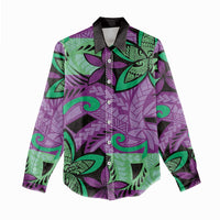 Plumeria Polynesian Pattern Women Casual Shirt Unique Fantasy Purple Green