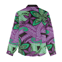 Plumeria Polynesian Pattern Women Casual Shirt Unique Fantasy Purple Green