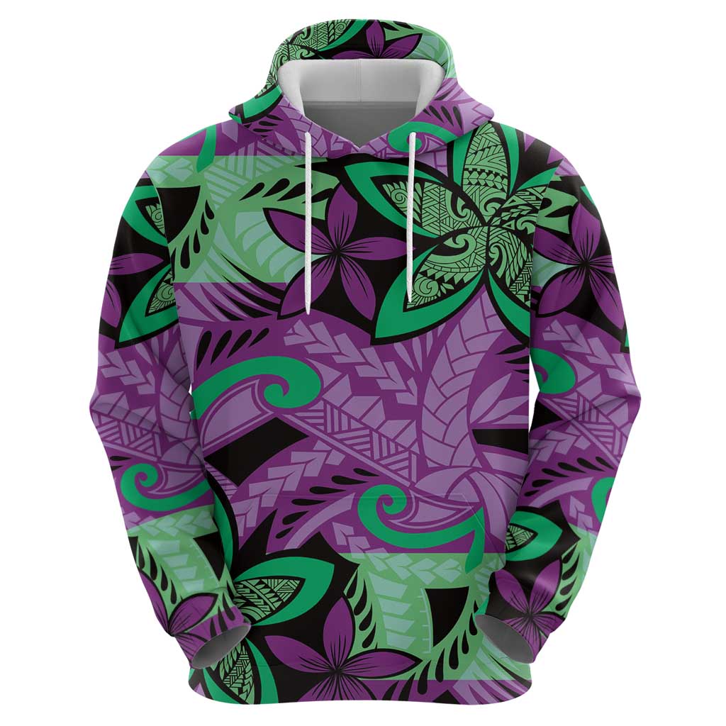 Plumeria Polynesian Pattern Zip Hoodie Unique Fantasy Purple Green
