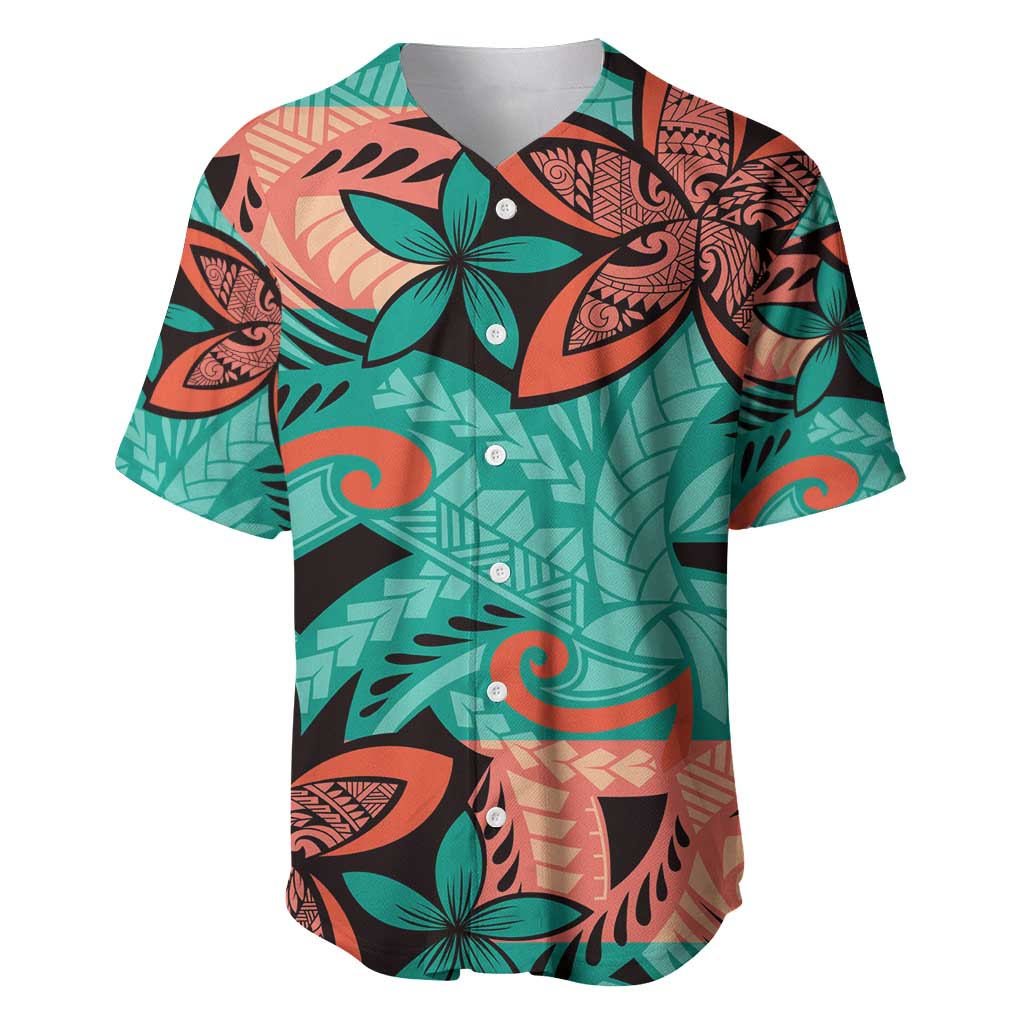 Plumeria Polynesian Pattern Baseball Jersey Unique Fantasy Teal Orange