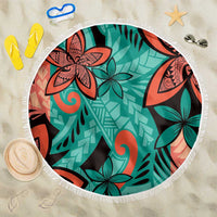 Plumeria Polynesian Pattern Beach Blanket Unique Fantasy Teal Orange LT01 One Size 150cm Teal - Polynesian Pride