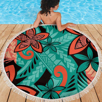 Plumeria Polynesian Pattern Beach Blanket Unique Fantasy Teal Orange LT01 - Polynesian Pride