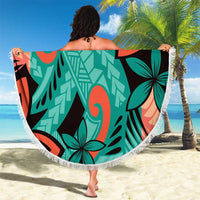 Plumeria Polynesian Pattern Beach Blanket Unique Fantasy Teal Orange LT01 - Polynesian Pride