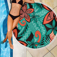 Plumeria Polynesian Pattern Beach Blanket Unique Fantasy Teal Orange LT01 - Polynesian Pride