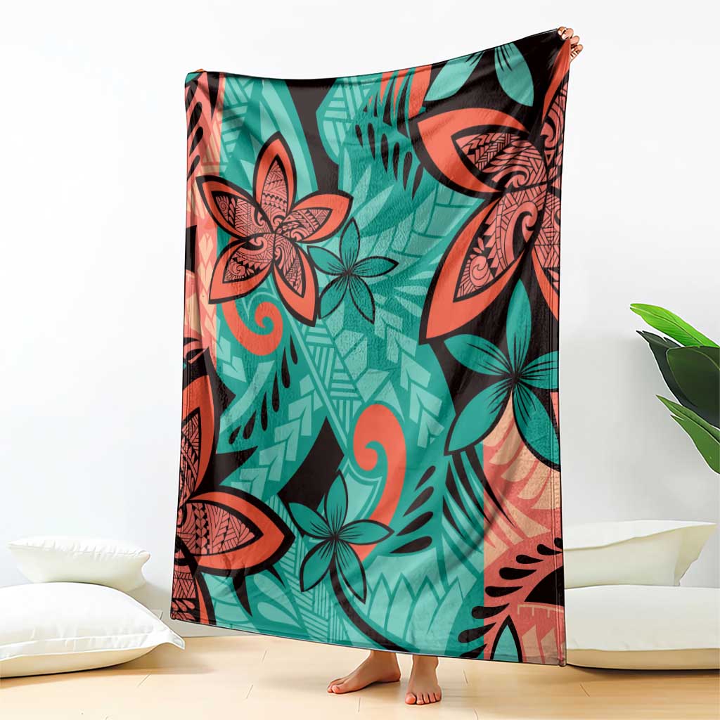 Plumeria Polynesian Pattern Blanket Unique Fantasy Teal Orange LT01 - Polynesian Pride