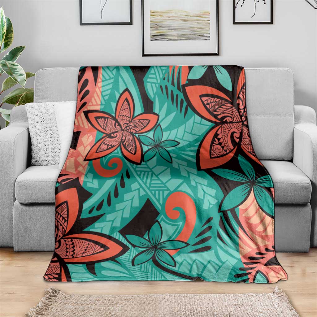 Plumeria Polynesian Pattern Blanket Unique Fantasy Teal Orange LT01 - Polynesian Pride