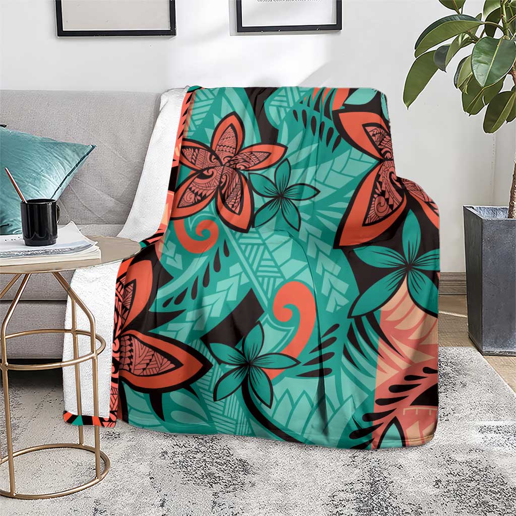 Plumeria Polynesian Pattern Blanket Unique Fantasy Teal Orange LT01 - Polynesian Pride