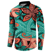 Plumeria Polynesian Pattern Button Sweatshirt Unique Fantasy Teal Orange LT01 - Polynesian Pride
