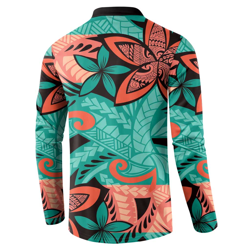 Plumeria Polynesian Pattern Button Sweatshirt Unique Fantasy Teal Orange LT01 - Polynesian Pride