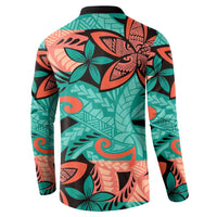 Plumeria Polynesian Pattern Button Sweatshirt Unique Fantasy Teal Orange LT01 - Polynesian Pride