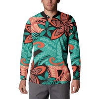 Plumeria Polynesian Pattern Button Sweatshirt Unique Fantasy Teal Orange LT01 - Polynesian Pride