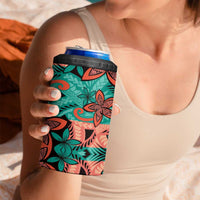Plumeria Polynesian Pattern 4 in 1 Can Cooler Tumbler Unique Fantasy Teal Orange LT01 - Polynesian Pride
