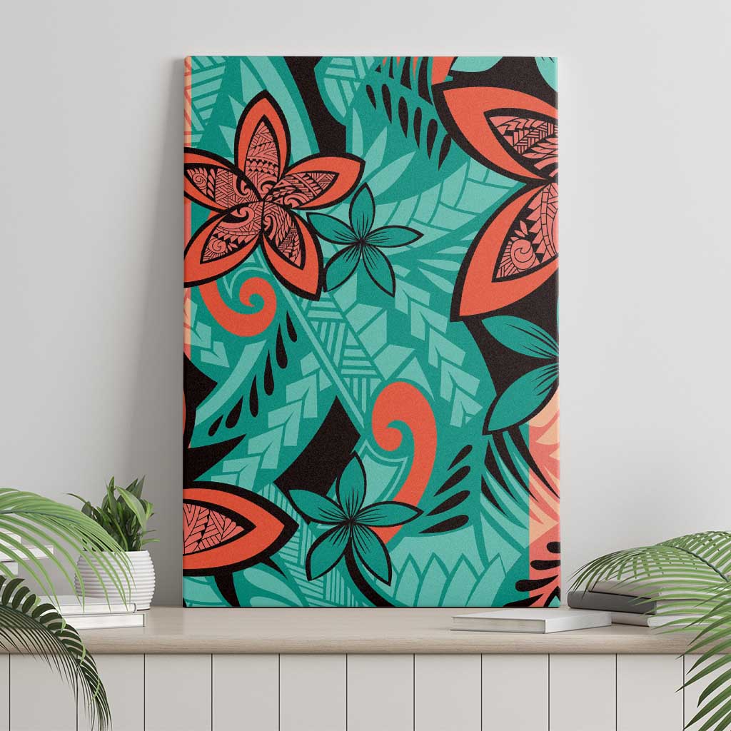 Plumeria Polynesian Pattern Canvas Wall Art Unique Fantasy Teal Orange LT01 - Polynesian Pride