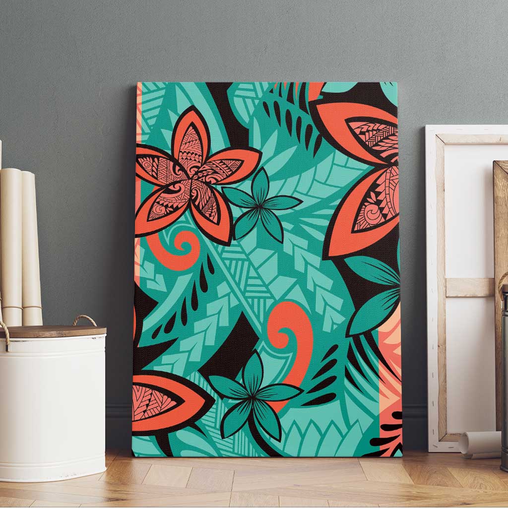 Plumeria Polynesian Pattern Canvas Wall Art Unique Fantasy Teal Orange LT01 - Polynesian Pride