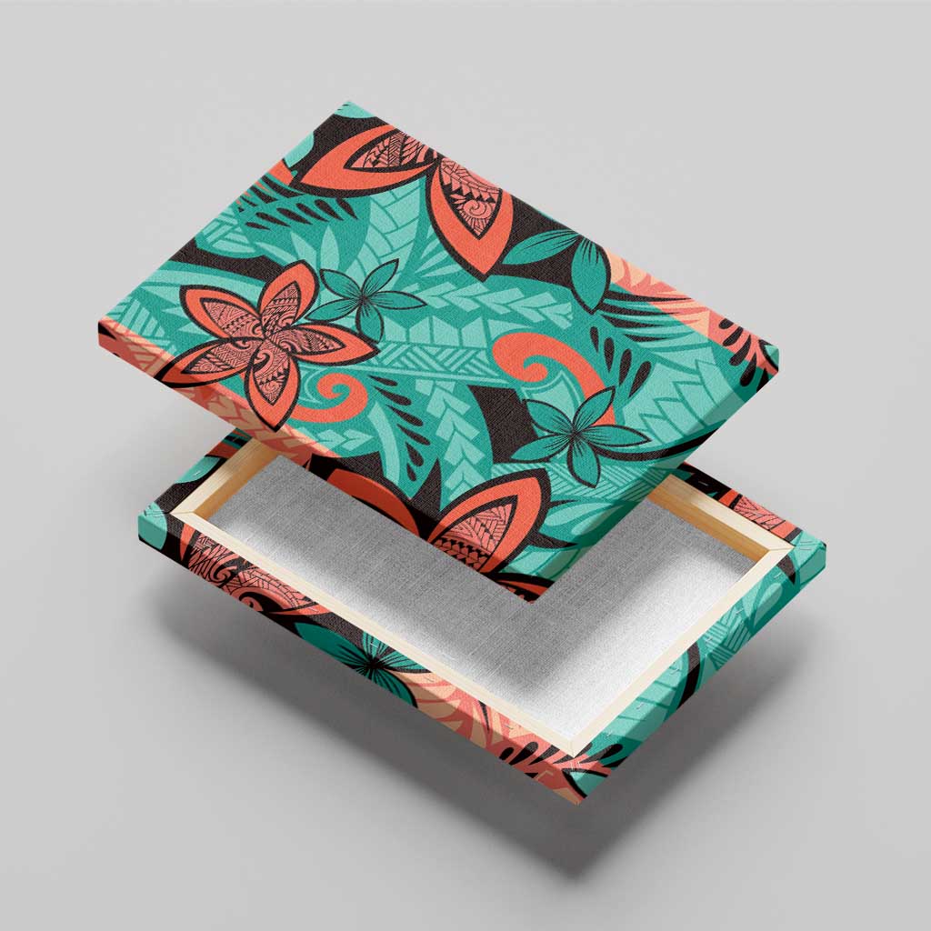 Plumeria Polynesian Pattern Canvas Wall Art Unique Fantasy Teal Orange LT01 - Polynesian Pride