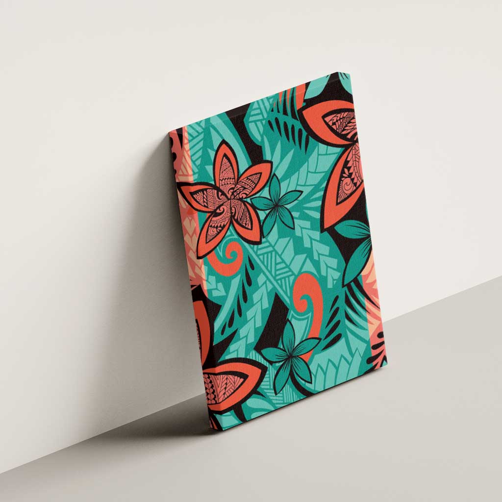 Plumeria Polynesian Pattern Canvas Wall Art Unique Fantasy Teal Orange LT01 - Polynesian Pride
