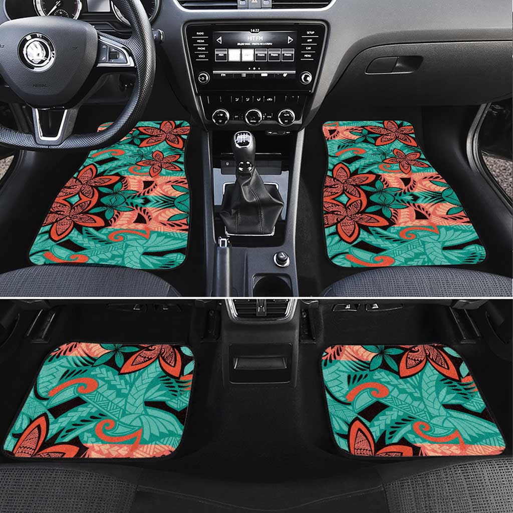 Plumeria Polynesian Pattern Car Mats Unique Fantasy Teal Orange LT01 Set 4pcs Teal - Polynesian Pride
