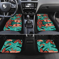 Plumeria Polynesian Pattern Car Mats Unique Fantasy Teal Orange LT01 Set 4pcs Teal - Polynesian Pride