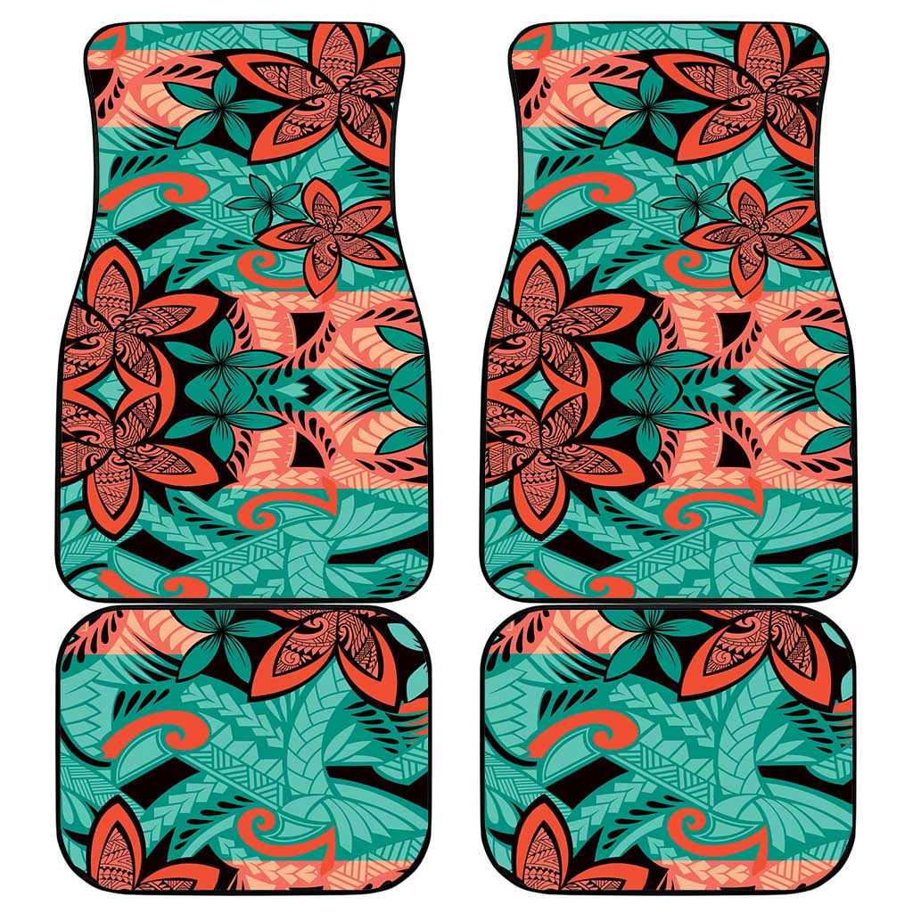 Plumeria Polynesian Pattern Car Mats Unique Fantasy Teal Orange LT01 - Polynesian Pride