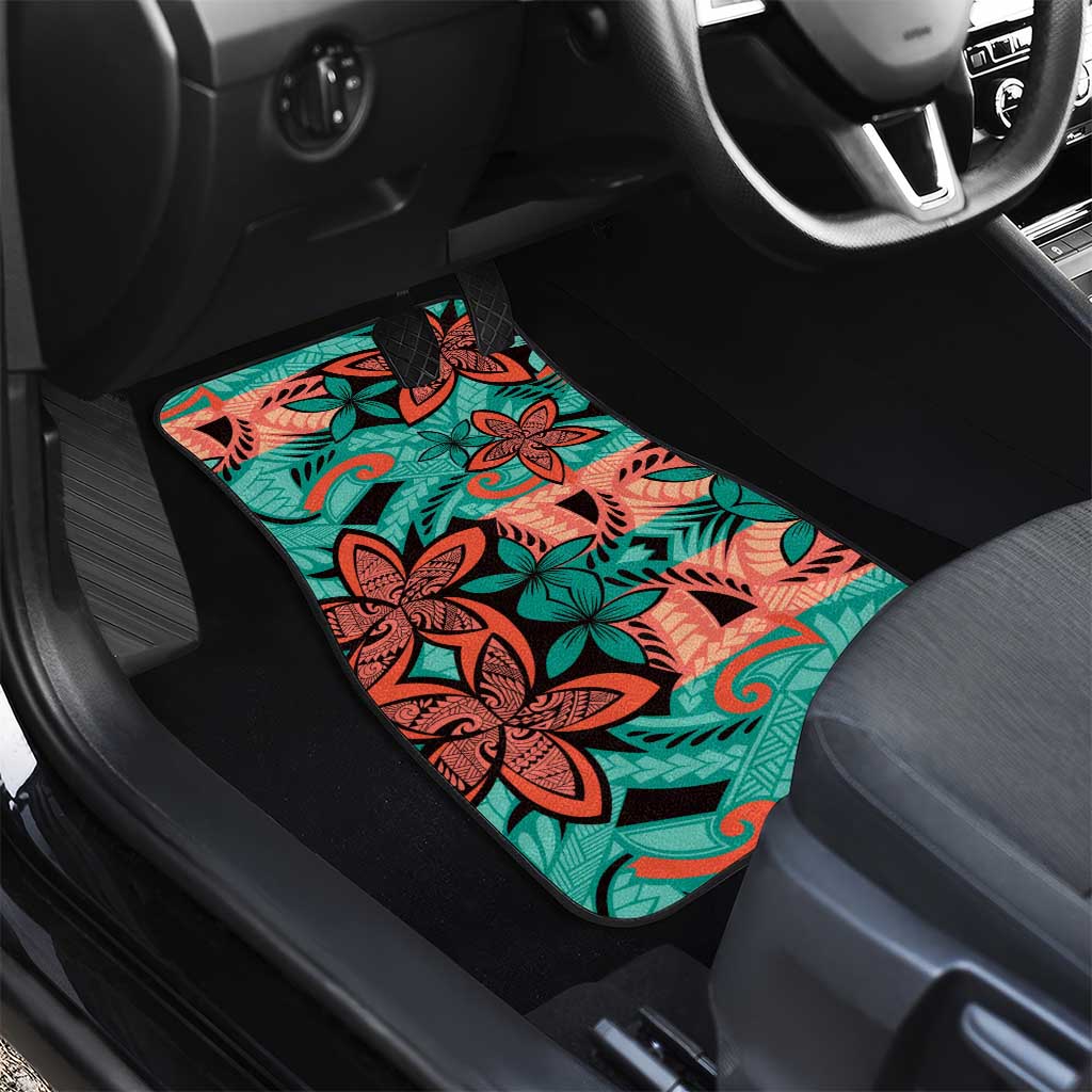 Plumeria Polynesian Pattern Car Mats Unique Fantasy Teal Orange LT01 - Polynesian Pride