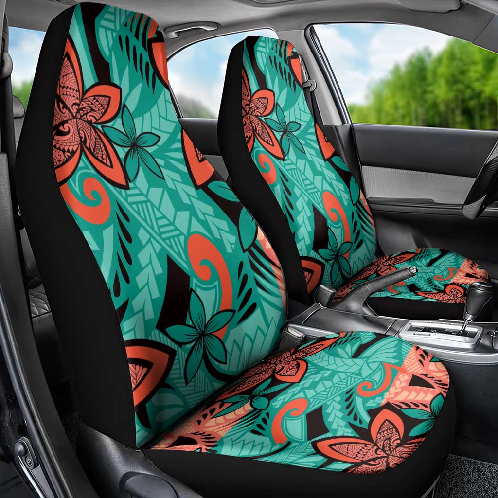 Plumeria Polynesian Pattern Car Seat Cover Unique Fantasy Teal Orange
