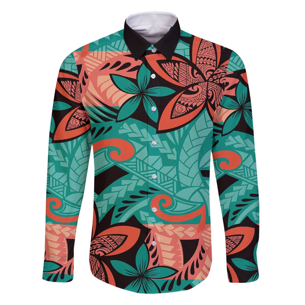 Plumeria Polynesian Pattern Family Matching Off Shoulder Short Dress and Hawaiian Shirt Unique Fantasy Teal Orange