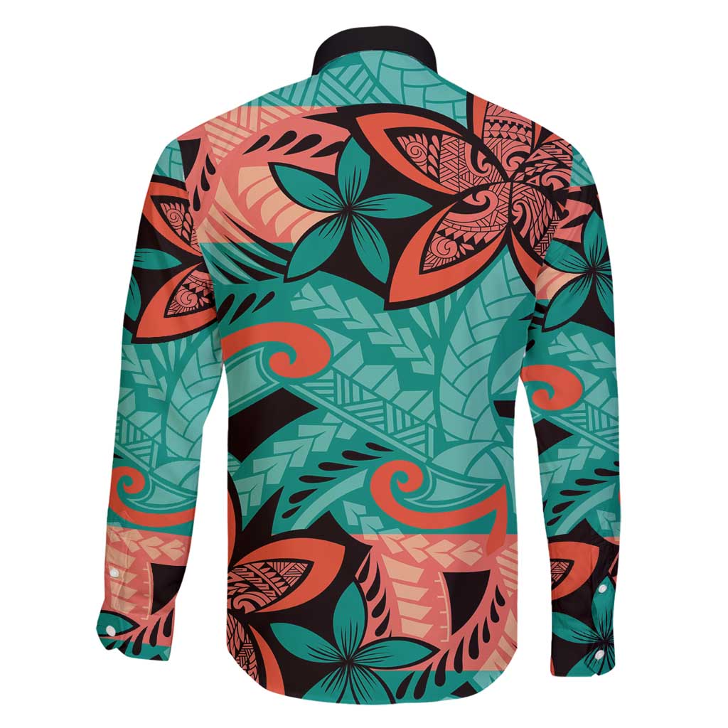 Plumeria Polynesian Pattern Family Matching Puletasi and Hawaiian Shirt Unique Fantasy Teal Orange