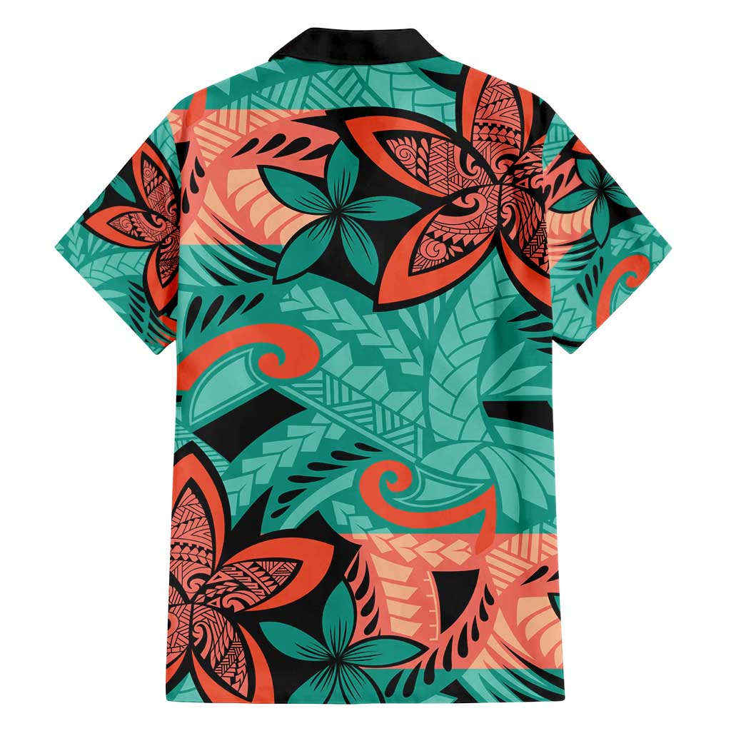 Plumeria Polynesian Pattern Family Matching Summer Maxi Dress and Hawaiian Shirt Unique Fantasy Teal Orange