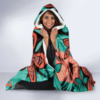 Plumeria Polynesian Pattern Hooded Blanket Unique Fantasy Teal Orange LT01 - Polynesian Pride