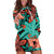 Plumeria Polynesian Pattern Hoodie Dress Unique Fantasy Teal Orange