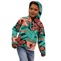 Plumeria Polynesian Pattern Kid Hoodie Unique Fantasy Teal Orange