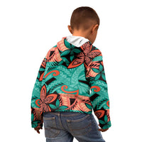 Plumeria Polynesian Pattern Kid Hoodie Unique Fantasy Teal Orange