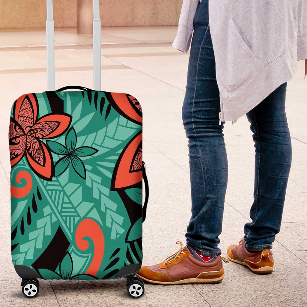 Plumeria Polynesian Pattern Luggage Cover Unique Fantasy Teal Orange