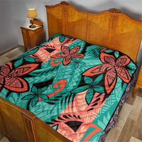 Plumeria Polynesian Pattern Quilt Unique Fantasy Teal Orange