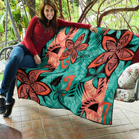 Plumeria Polynesian Pattern Quilt Unique Fantasy Teal Orange