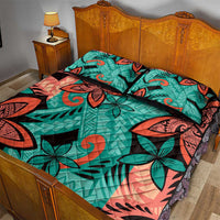 Plumeria Polynesian Pattern Quilt Bed Set Unique Fantasy Teal Orange LT01 - Polynesian Pride
