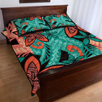 Plumeria Polynesian Pattern Quilt Bed Set Unique Fantasy Teal Orange LT01 - Polynesian Pride